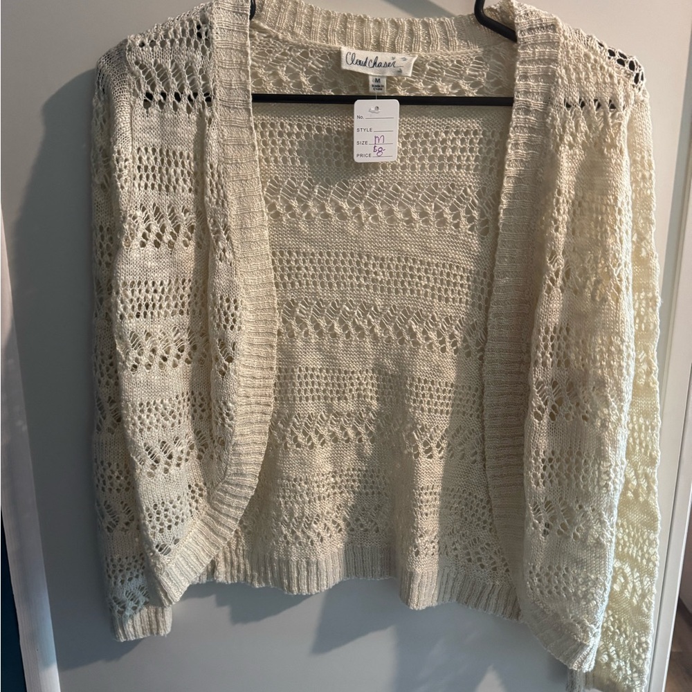 Cloud Chaser Cream Cardigan with Intricate Knit Design